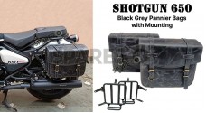 Fit For Royal Enfield Shotgun 650 Black Color Leather Pannier Bags with Mounting - SPAREZO